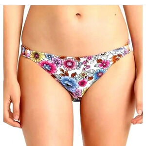 CALIFORNIA WAVES Bikini Bottom Hipster Cutout Neon Bright Floral Size Small